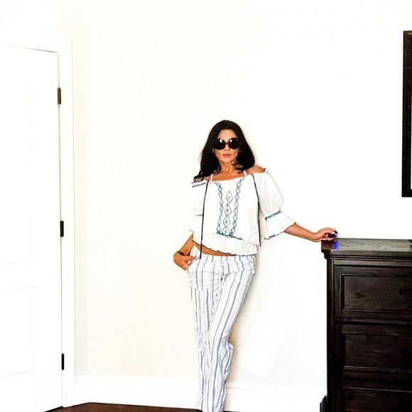 Poupette St. Barth White Embroidered Blue Green Seafoam Vacation Resort Wear M - Picture 1 of 8